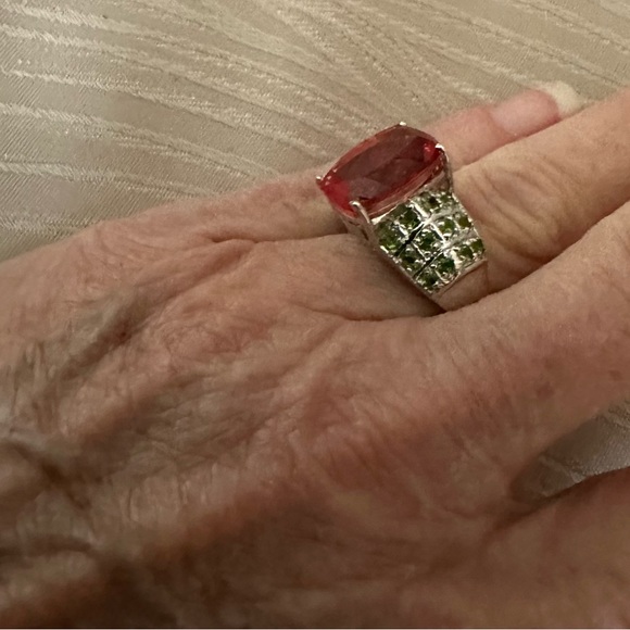 Ring w/authentic Orange Sapphire & RUSSIAN CHROME DIOPSIDE 925 sterling size 7 - Picture 7 of 9